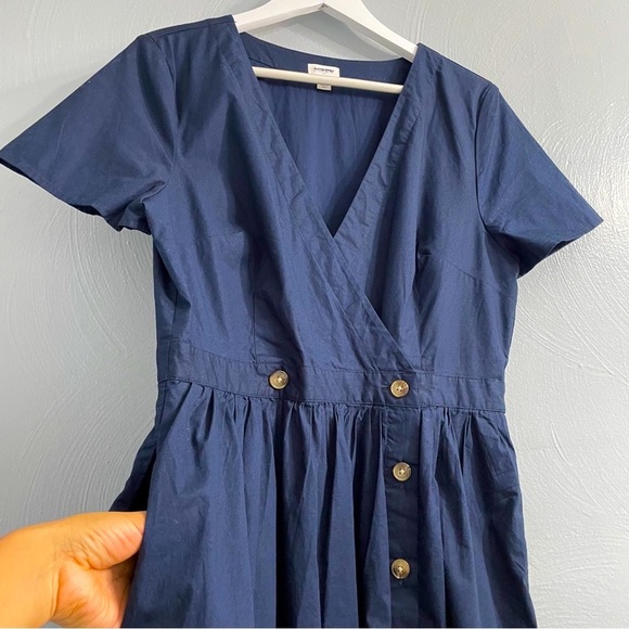 J.Crew Rosina Poplin Button Front Wrap Dress Navy, Size 12 midi lenght cotton - Picture 9 of 13
